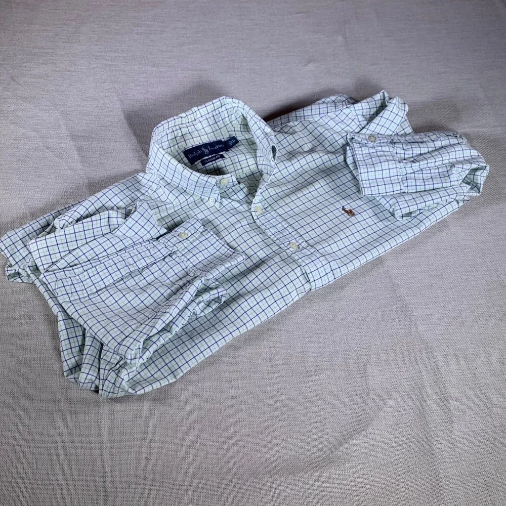 Ralph Lauren Classic Fit Mens Large Green Blue Check‎ Cotton Button Down Shirt